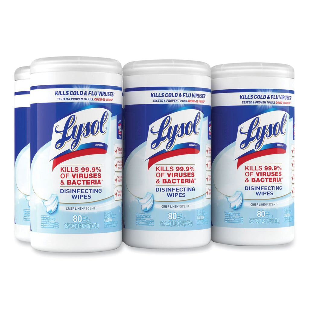 LYSOL Disinfecting Wipes, 7 x 7.25, Crisp Linen, 80 Wipes/Canister