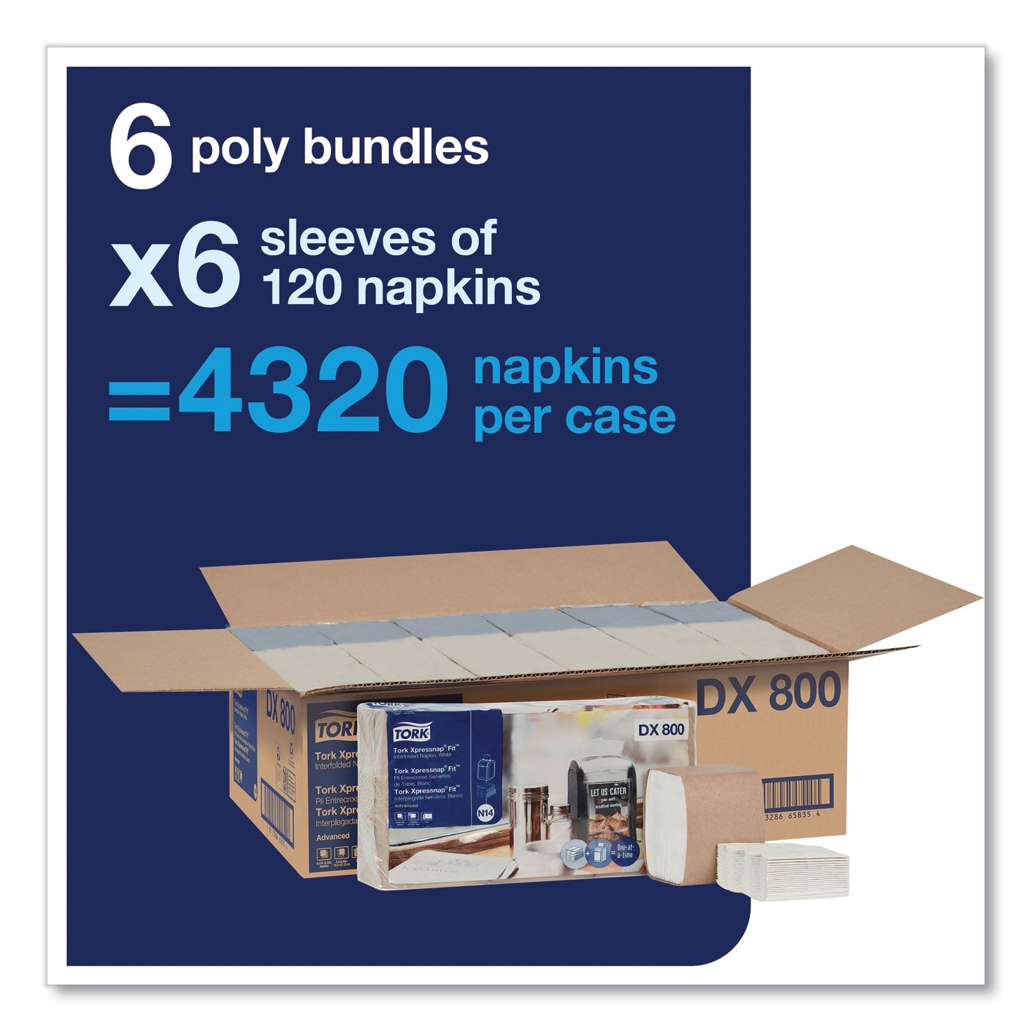 Tork Xpressnap Fit Interfold Dispenser Napkins, 2-Ply, 6.5 x 8.39, White, 120/Pack, 36 Packs/Carton