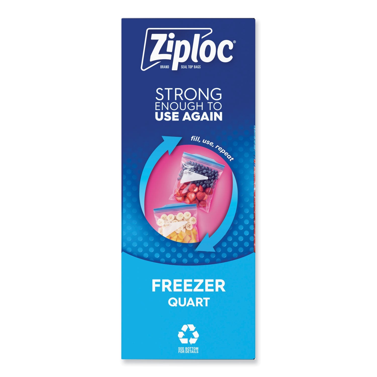 Ziploc Double Zipper Freezer Bags, 1 qt, 2.7 mil, 6.97" x 7.7", Clear, 9/Carton