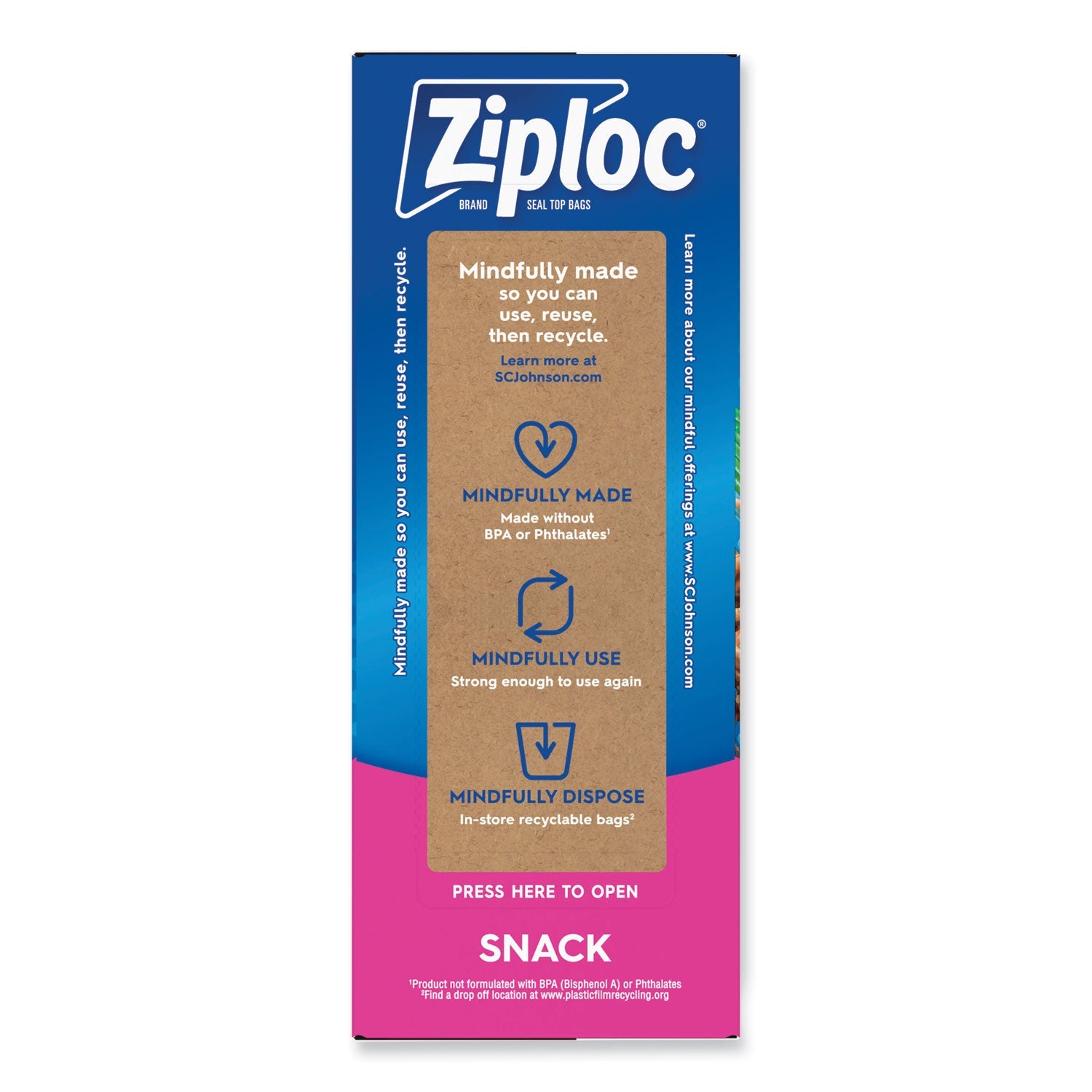 Ziploc Seal Top Snack Bags, 10 oz, 6.5" x 3.25", Clear, 90/Box, 12 Boxes/Carton