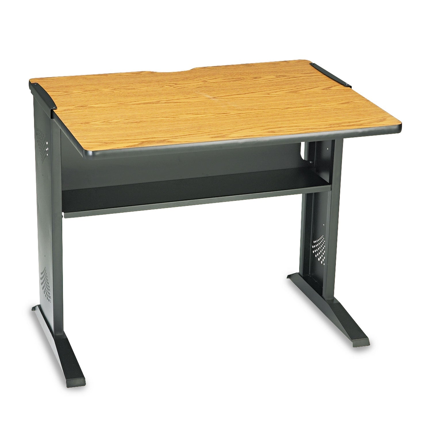 Safco Computer Desk with Reversible Top, 35.5" x 28" x 30", Mahogany/Medium Oak/Black