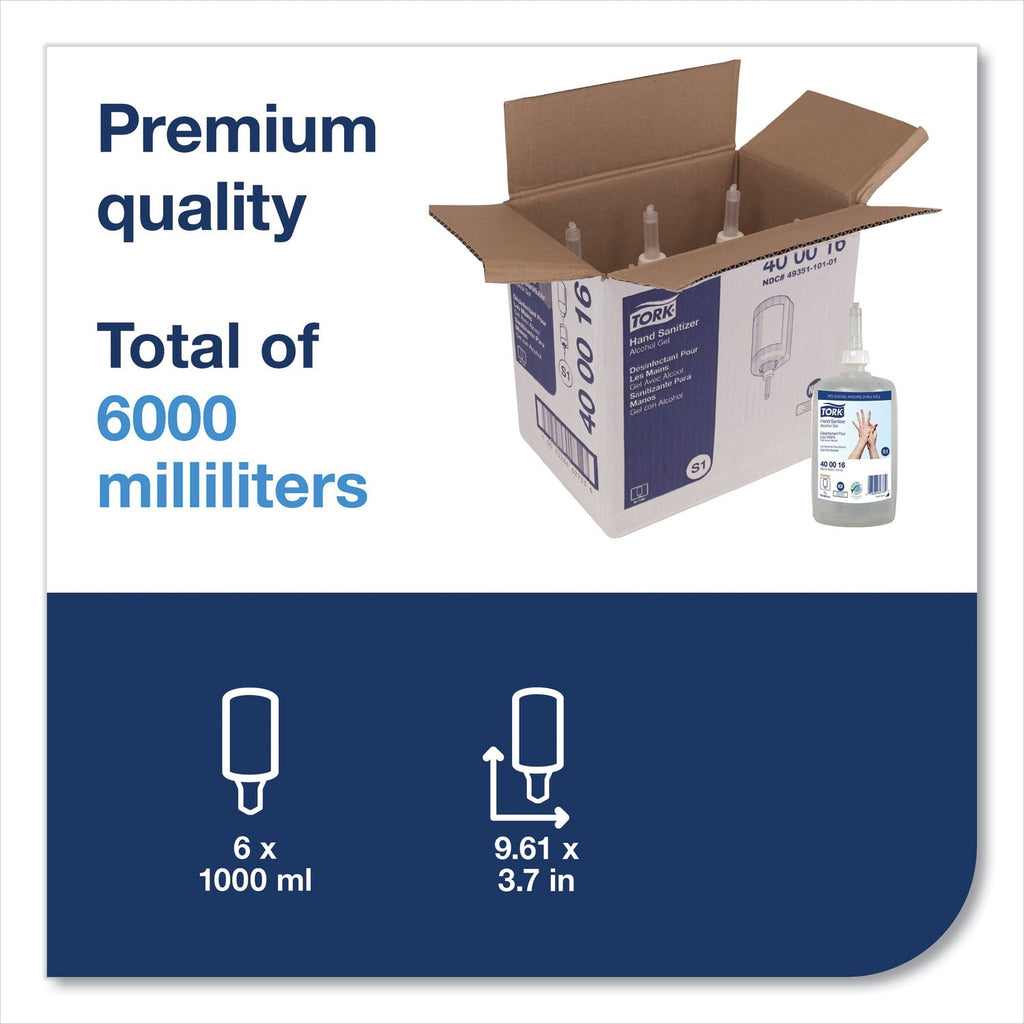 Tork Premium Alcohol Gel Hand Sanitizer, 1 L Bottle, Light Scent, 6/Carton