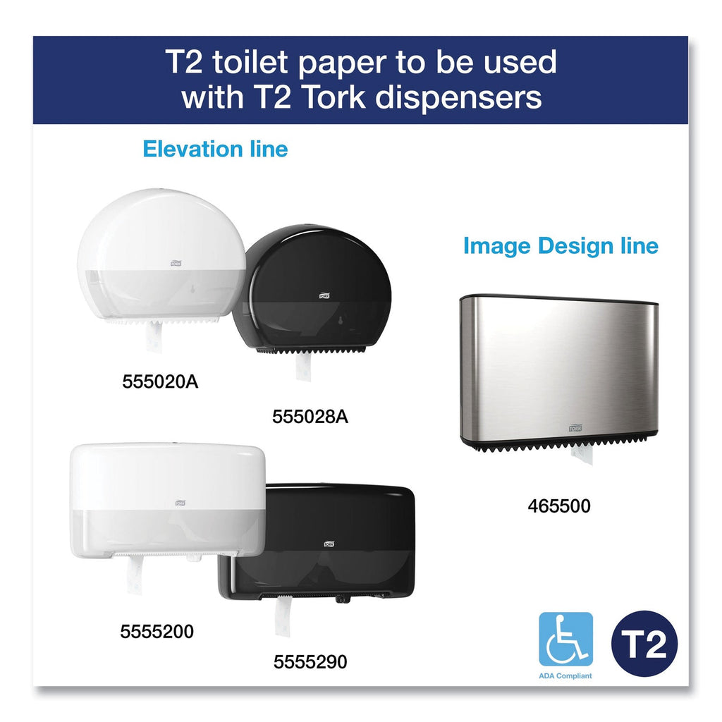 Tork Advanced Mini-Jumbo Roll Bath Tissue, Septic Safe, 2-Ply, White, 3.48" x 751 ft, 12 Rolls/Carton