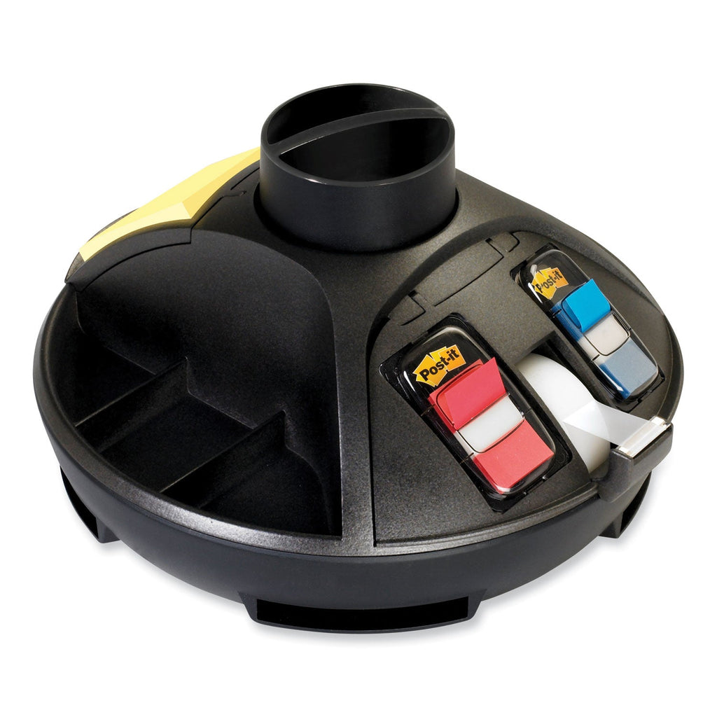 3M Rotary Self-Stick Notes Dispenser, 14 Compartments, Plastic, 10" Diameter x 6"h, Black