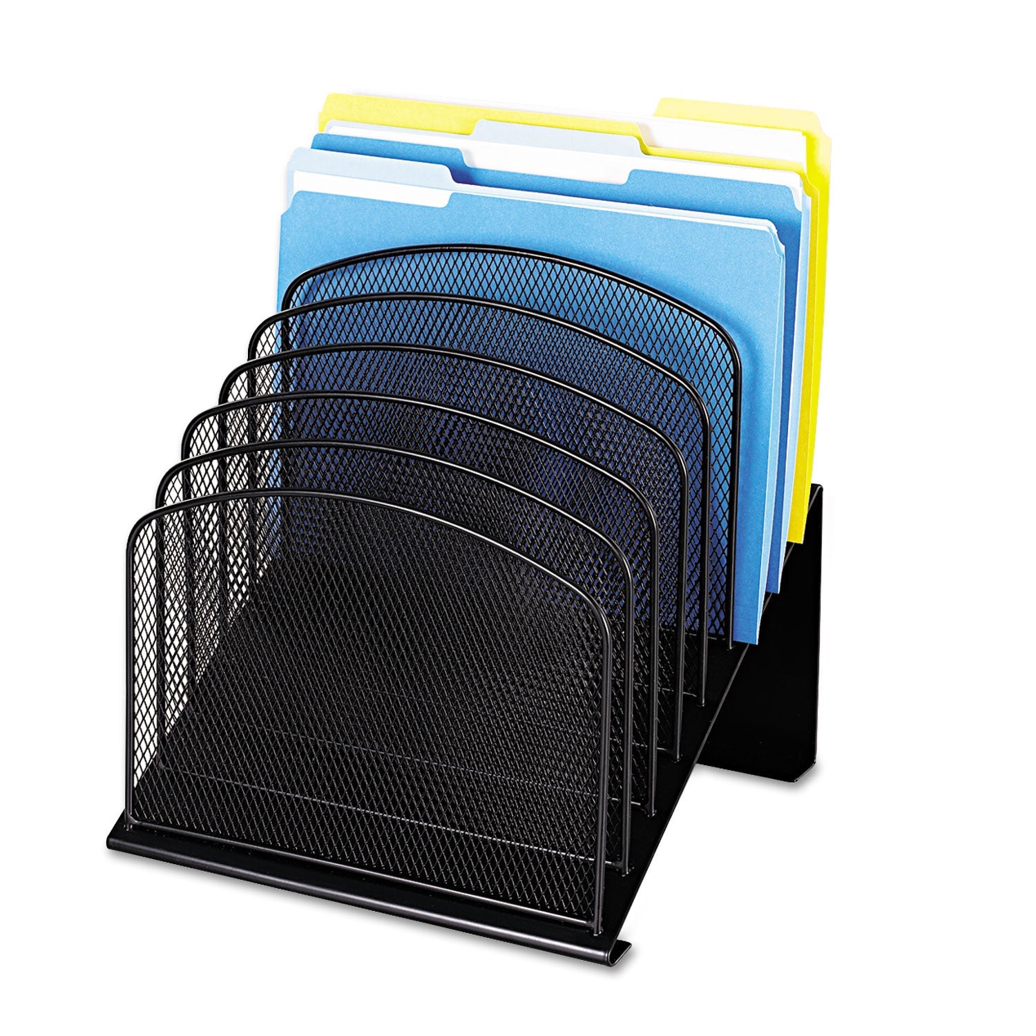 Safco Onyx Mesh Desk Organizer with Tiered Sections, 8 Sections, Letter to Legal Size Files, 11.75" x 10.75" x 14", Black
