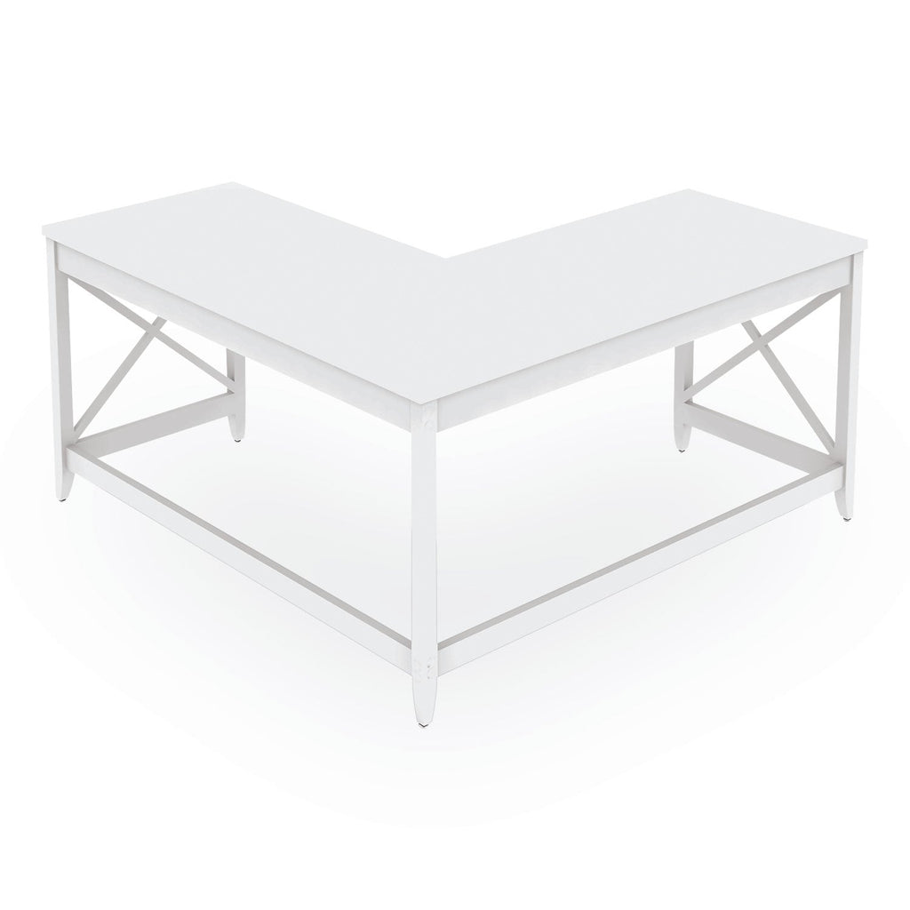 Workspace by Alera L-Shaped Farmhouse Desk, 58.27" x 58.27" x 29.53", White