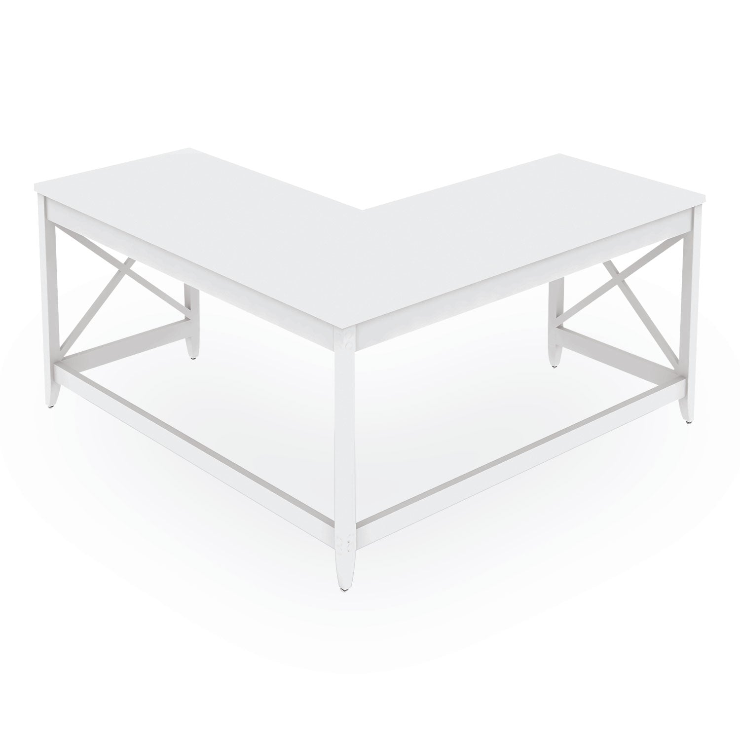 Workspace by Alera L-Shaped Farmhouse Desk, 58.27" x 58.27" x 29.53", White