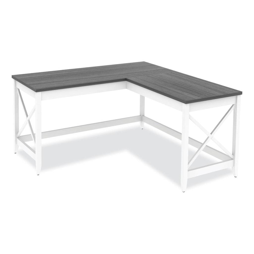 Workspace by Alera L-Shaped Farmhouse Desk, 58.27" x 58.27" x 29.53", Gray/White