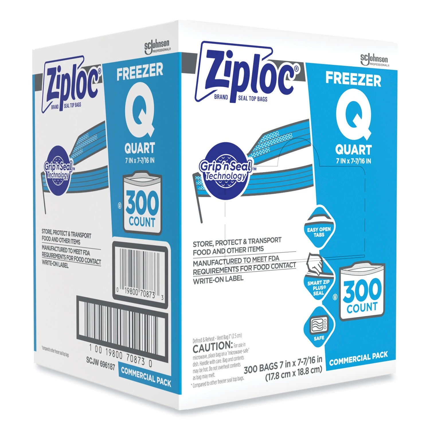 Ziploc Double Zipper Freezer Bags, 1 qt, 2.7 mil, 7" x 7.75", Clear, 300/Carton