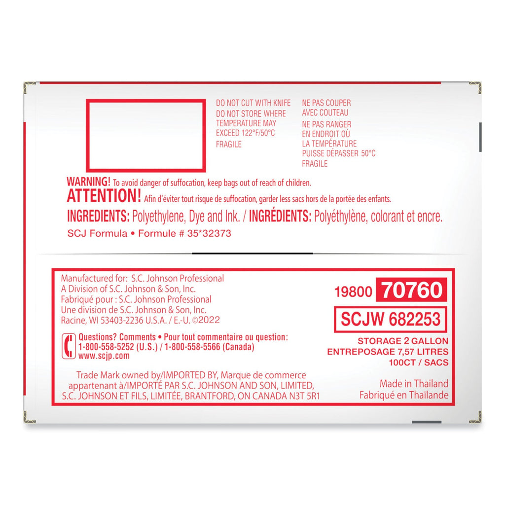 Ziploc Double Zipper Storage Bags, 2 gal, 1.75 mil, 15" x 13", Clear, 100/Carton