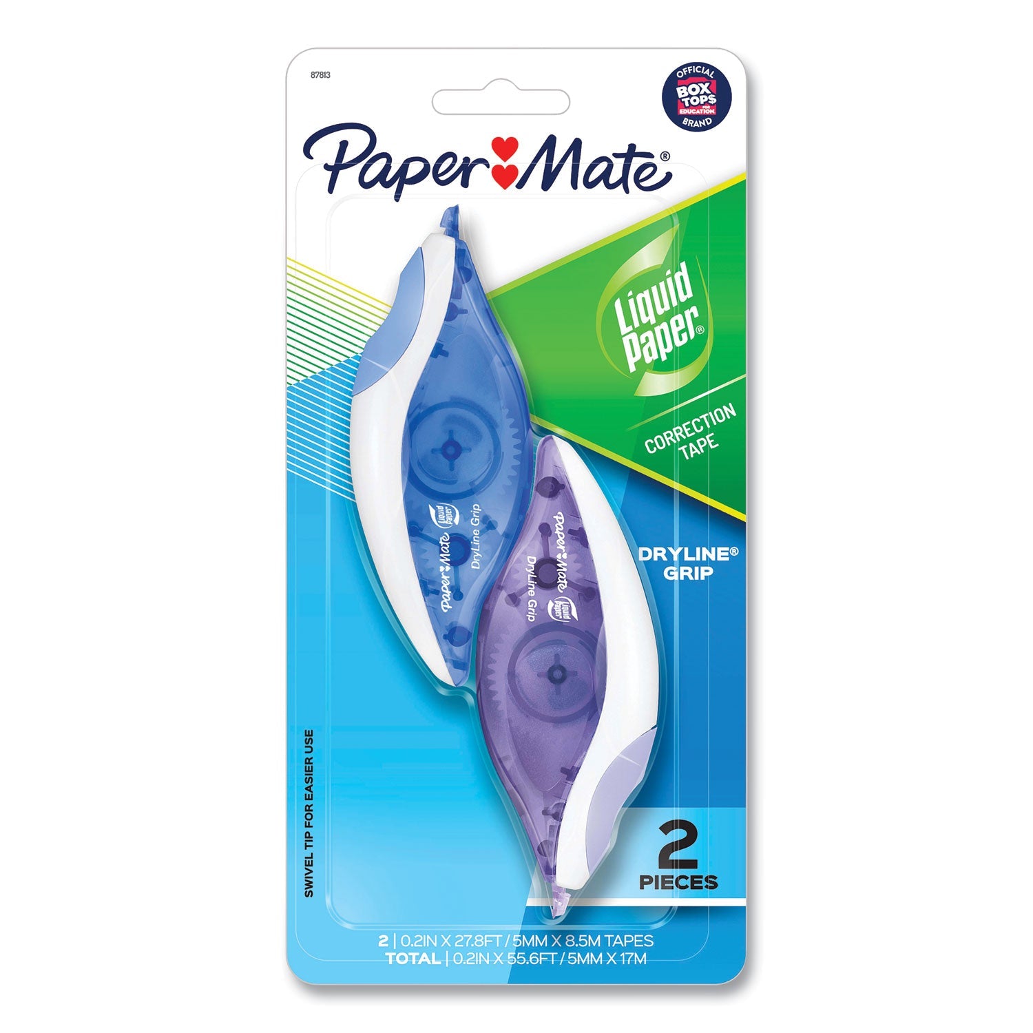 Paper Mate DryLine Grip Correction Tape, Blue/Purple Applicators, 0.2" x 335",  2/Pack