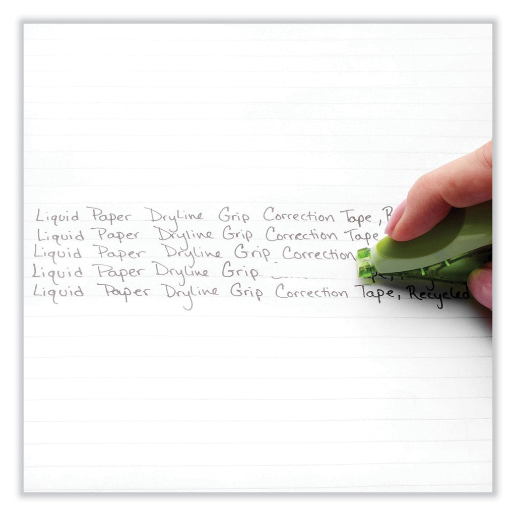 Paper Mate DryLine Grip Correction Tape, Recycled Dispenser, Green/White Applicator, 0.2" x 335", 2/Pack