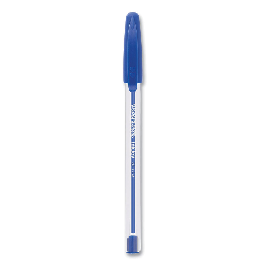 Paper Mate InkJoy 50ST Ballpoint Pen, Stick, Medium 1 mm, Blue Ink, White/Blue Barrel, 60/Pack