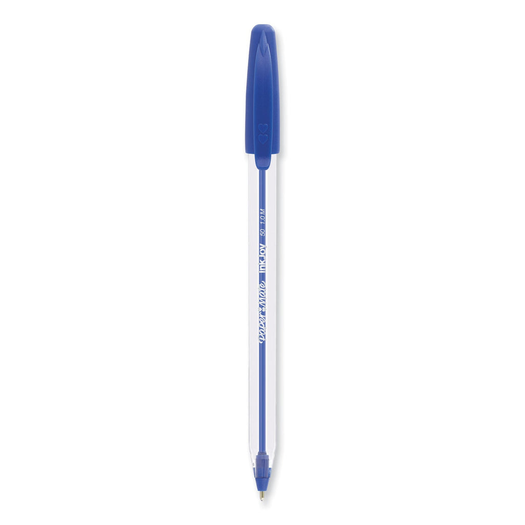 Paper Mate InkJoy 50ST Ballpoint Pen, Stick, Medium 1 mm, Blue Ink, White/Blue Barrel, 60/Pack