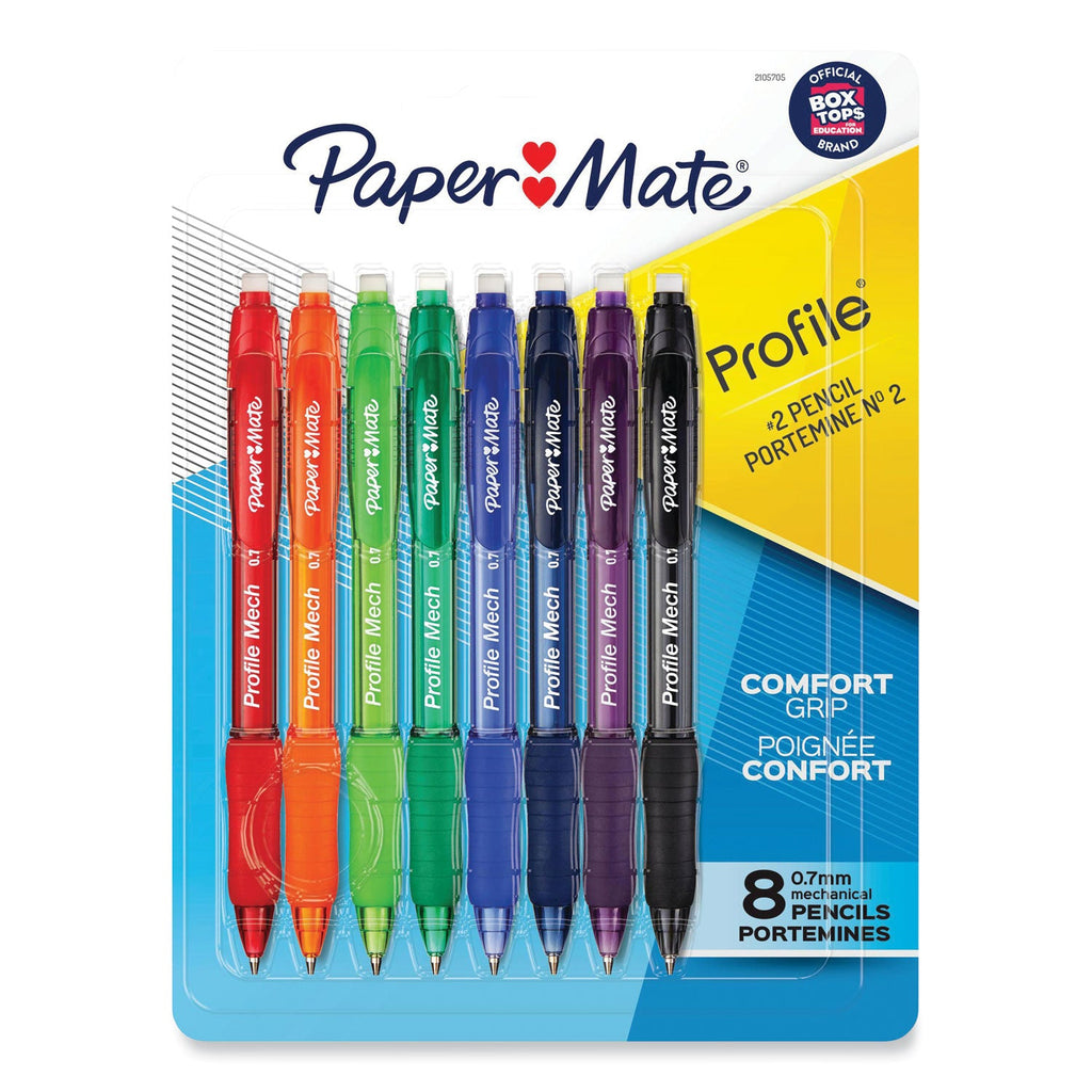 Paper Mate Profile Mechanical Pencils, 0.7 mm, HB (#2), Black Lead, Assorted Barrel Colors, 8/Pack