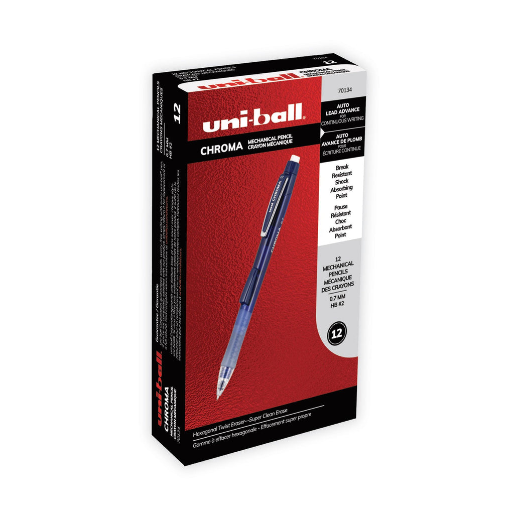 uniball Chroma Mechanical Pencil, 0.7 mm, HB (#2), Black Lead, Cobalt Barrel, Dozen