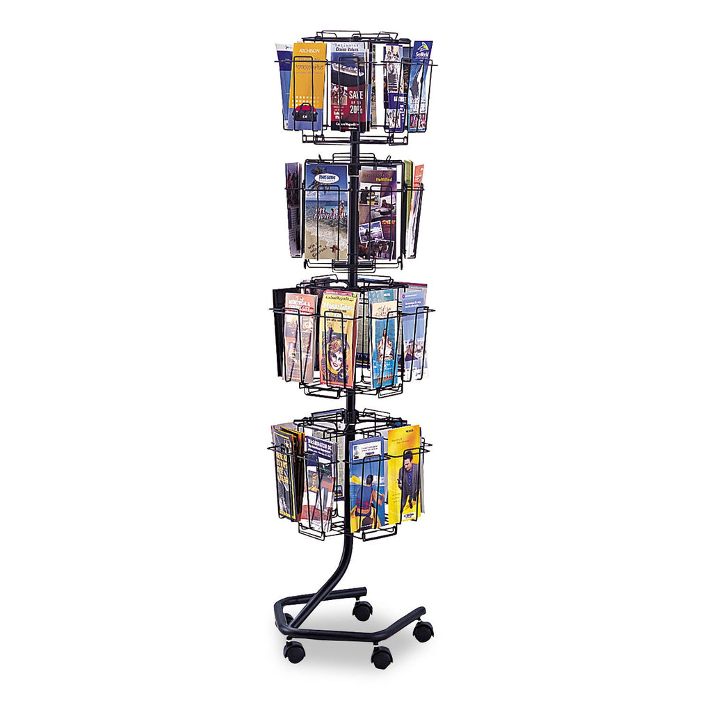 Safco Wire Rotary Display Racks, 32 Compartments, 15w x 15d x 60h, Charcoal