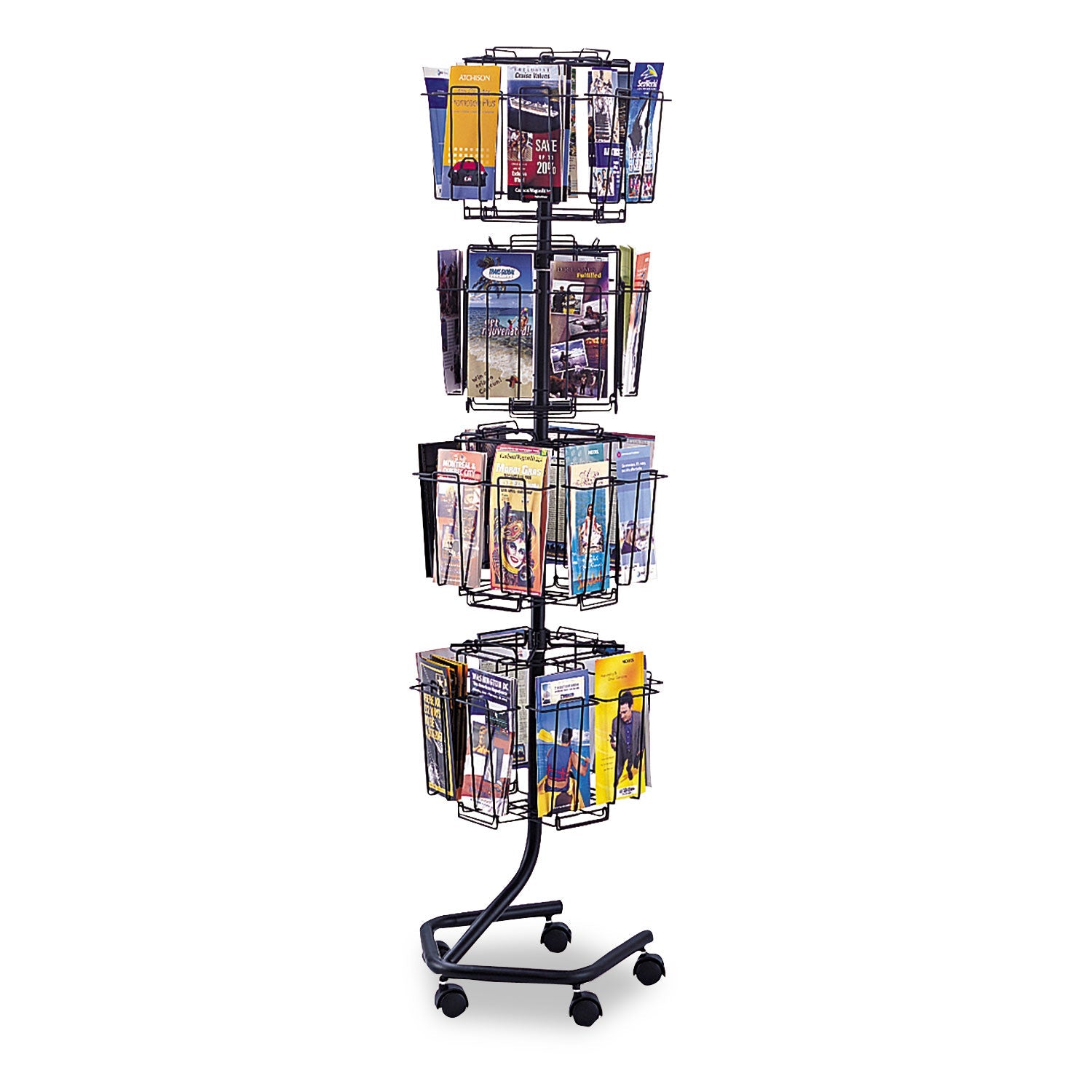 Safco Wire Rotary Display Racks, 32 Compartments, 15w x 15d x 60h, Charcoal