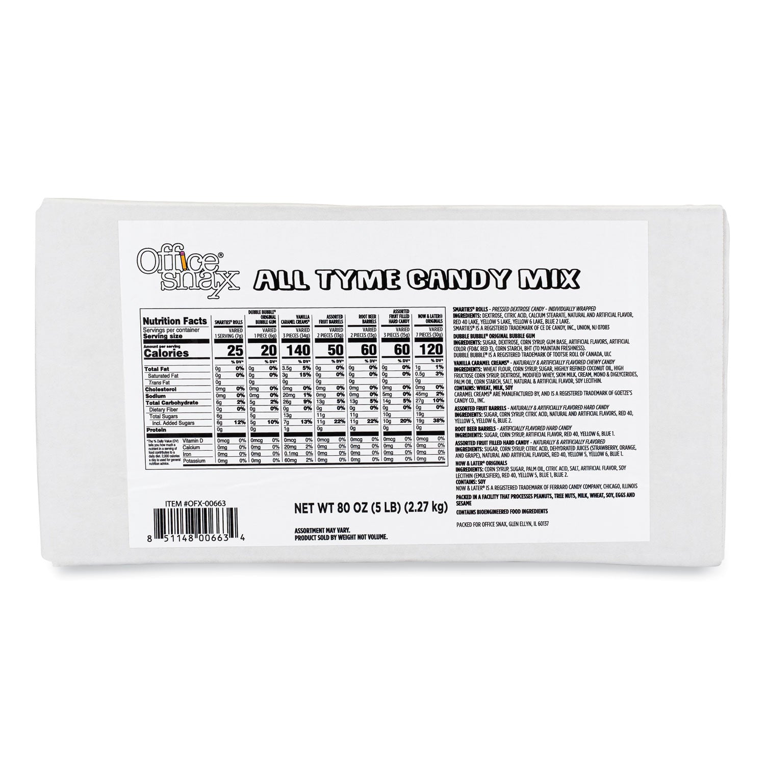 Office Snax Candy Assortments, All Tyme Candy Mix, 5 lb Carton