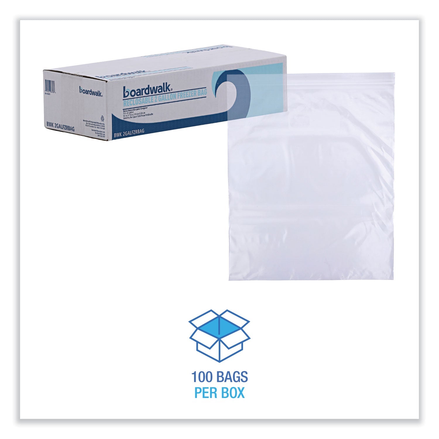 Boardwalk Reclosable Food Storage Bags, 2 gal, 2.7 mil, 13" x 15", Clear, 100/Box