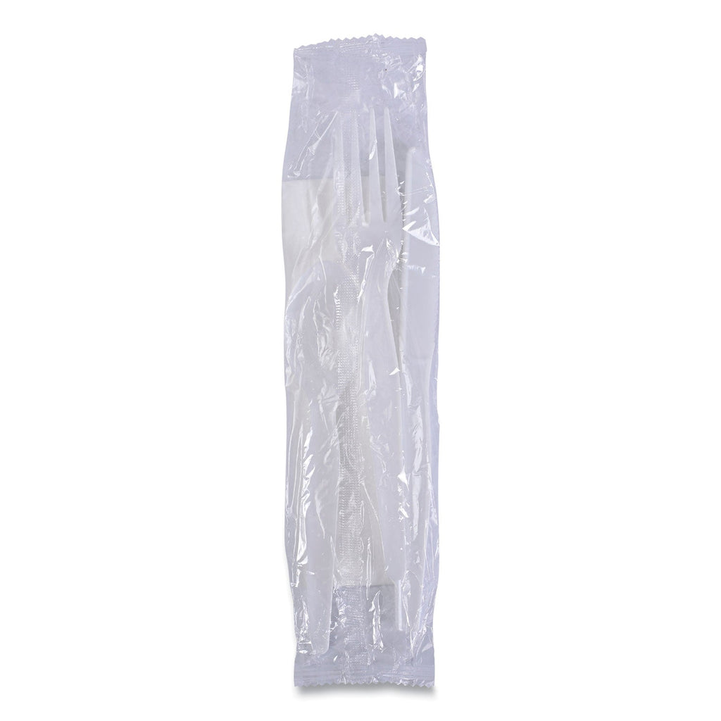 Boardwalk Four-Piece Cutlery Kit, Fork/Knife/Napkin/Teaspoon, Heavyweight, White, 250/Carton