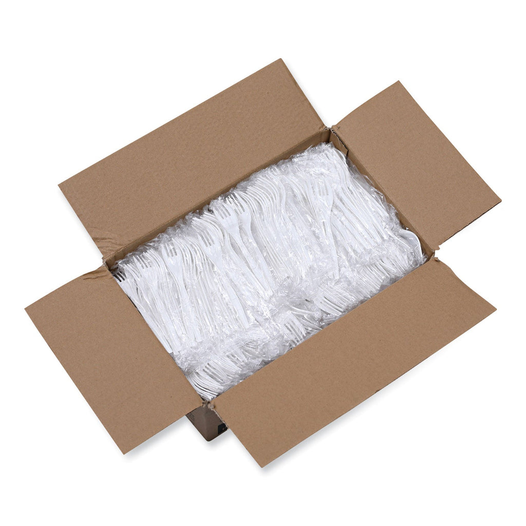 Boardwalk Mediumweight Wrapped Polypropylene Cutlery, Fork, White, 1000/Carton