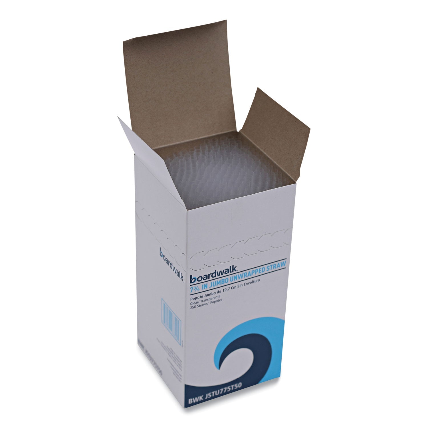 Boardwalk Jumbo Straws, 7.75", Plastic, Translucent, Unwrapped, 250/Pack, 50 Packs/Carton