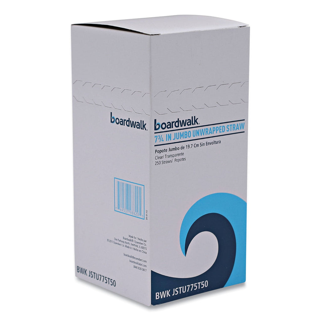 Boardwalk Jumbo Straws, 7.75", Plastic, Translucent, Unwrapped, 250/Pack, 50 Packs/Carton