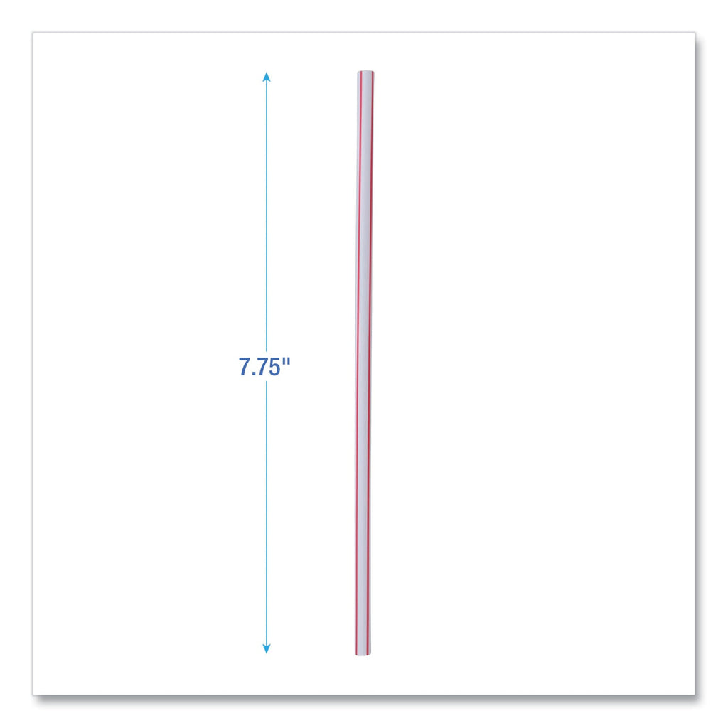 Boardwalk Wrapped Jumbo Straws, 7.75", Plastic, Red w/White Stripe, 400/Pack, 25 Packs/Carton