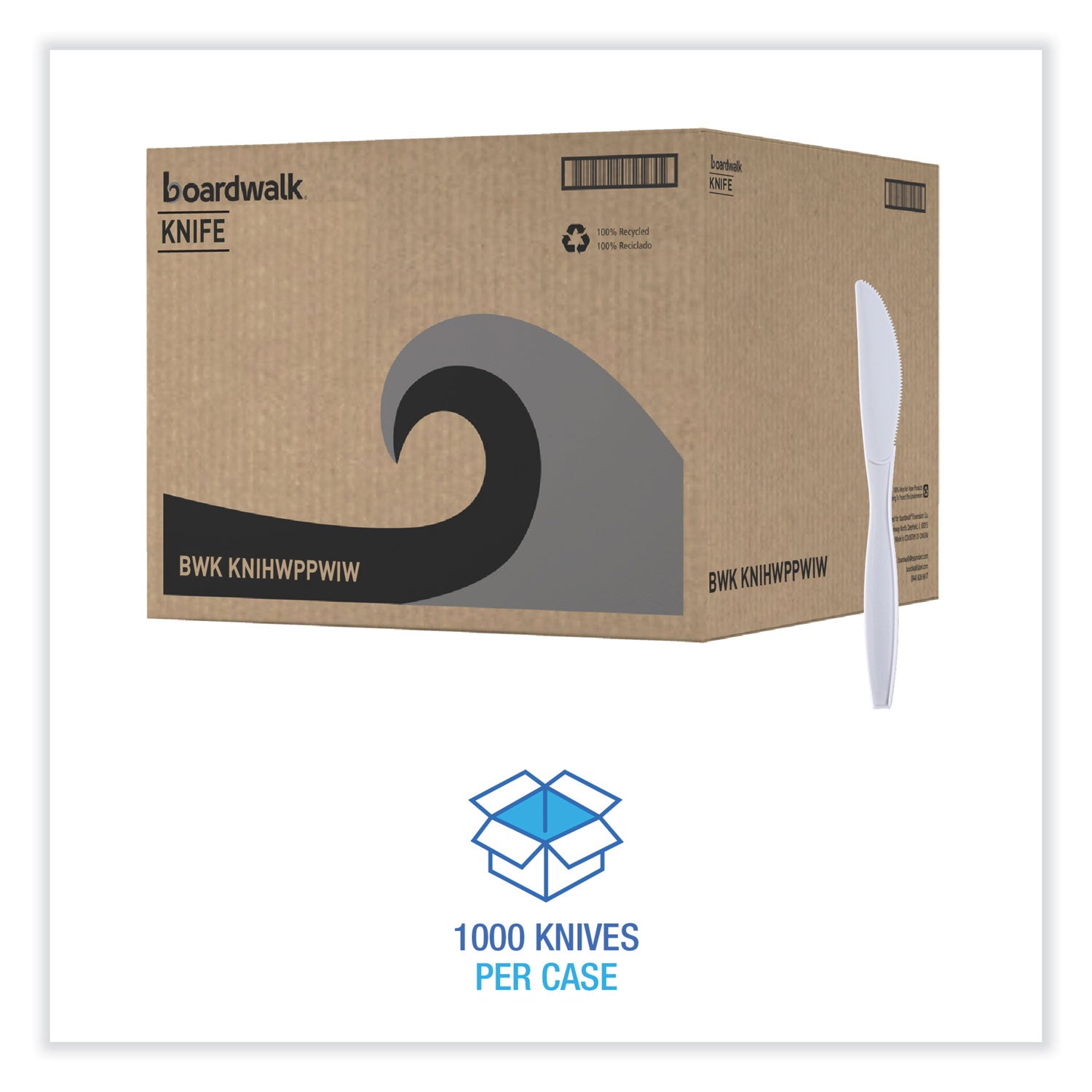 Boardwalk Heavyweight Wrapped Polypropylene Cutlery, Knife, White, 1,000/Carton