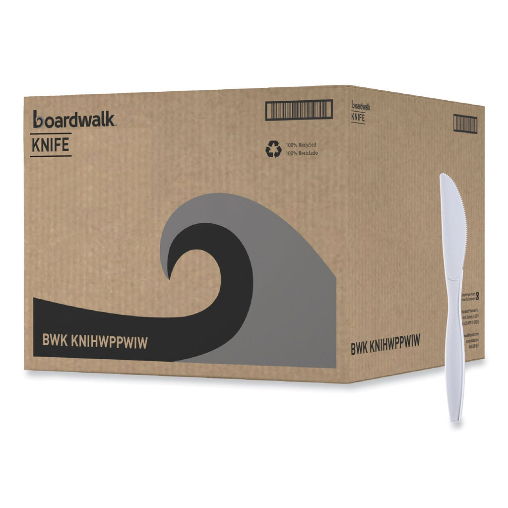 Boardwalk Heavyweight Wrapped Polypropylene Cutlery, Knife, White, 1,000/Carton
