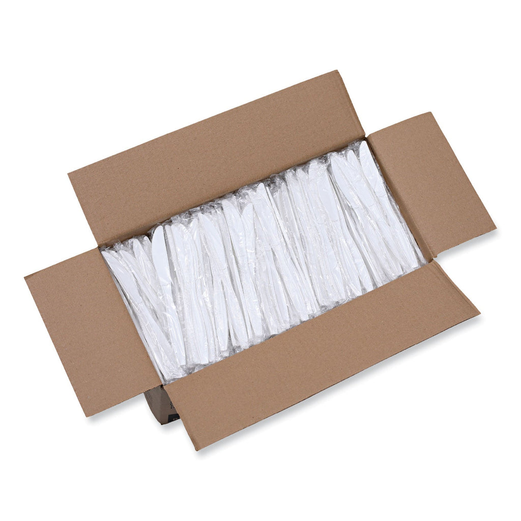 Boardwalk Heavyweight Wrapped Polypropylene Cutlery, Knife, White, 1,000/Carton