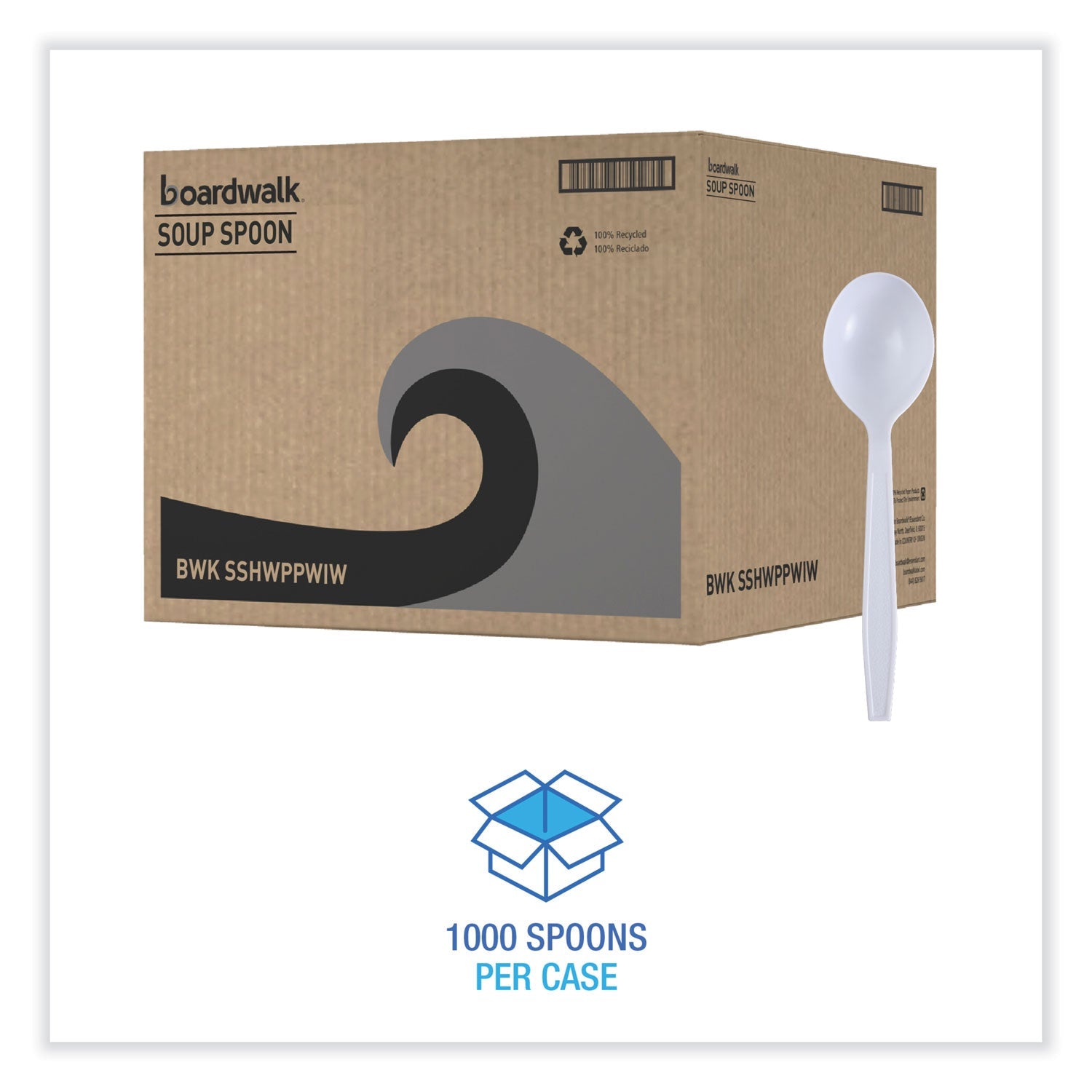 Boardwalk Heavyweight Wrapped Polypropylene Cutlery, Soup Spoon, White, 1,000/Carton