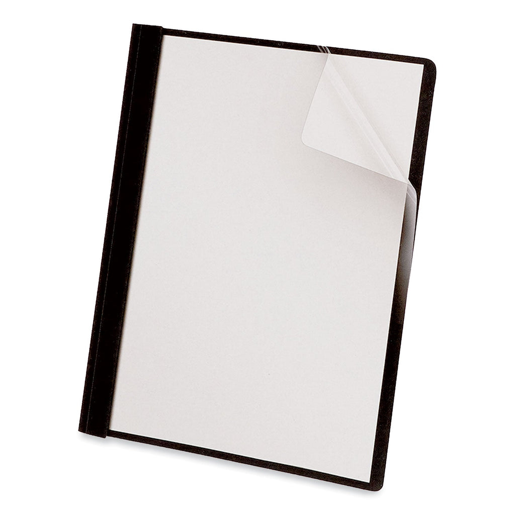 Universal Clear Front Report Cover with Fasteners, Three-Prong Fastener, 0.5" Capacity, 8.5 x 11, Clear/Black, 25/Box