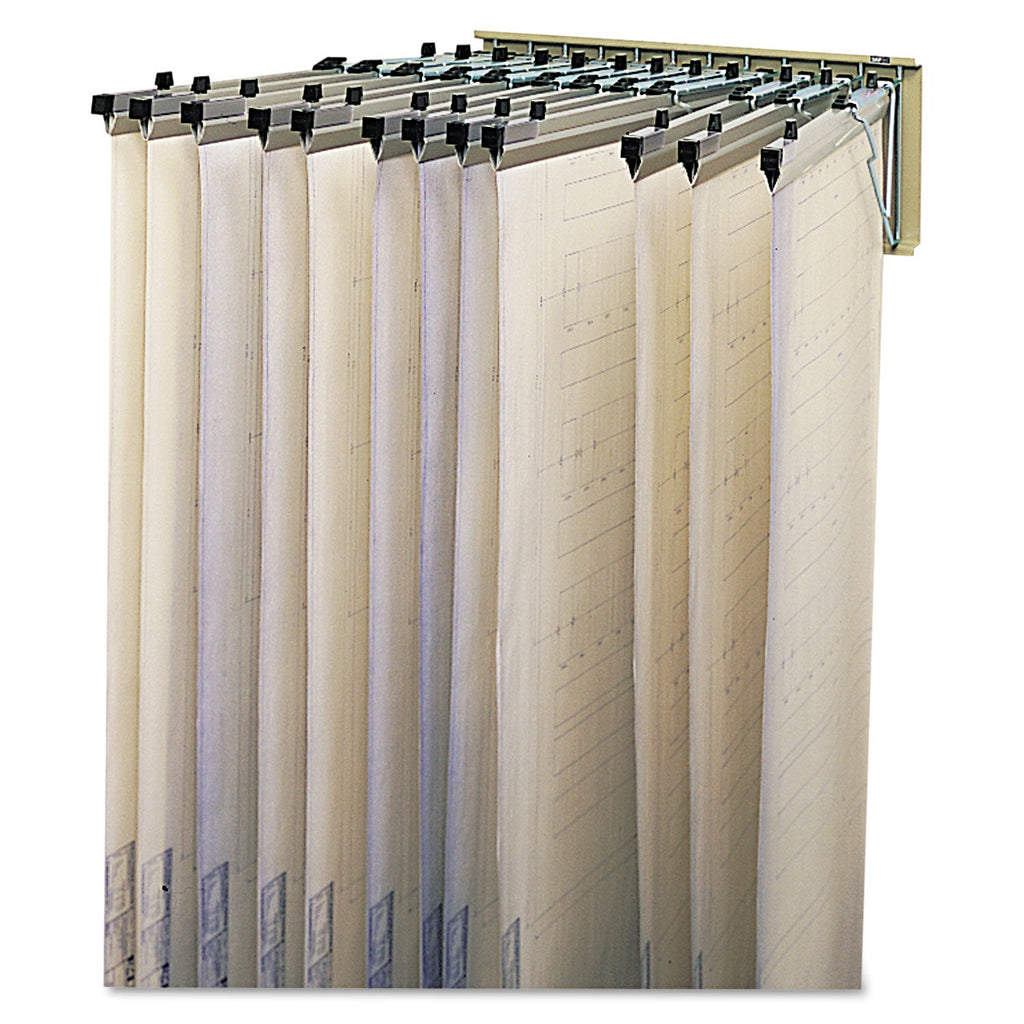 Safco Sheet File Pivot Wall Rack, 12 Hanging Clamps, 24w x 14.75d x 9.75h, Sand