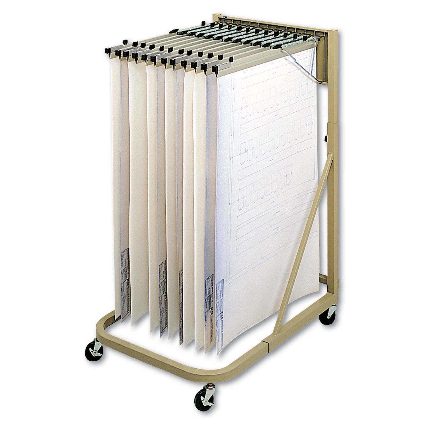 Safco Steel Sheet File Mobile Rack, 12 Pivot Brackets, 27w x 37.5d x 61.5h, Sand