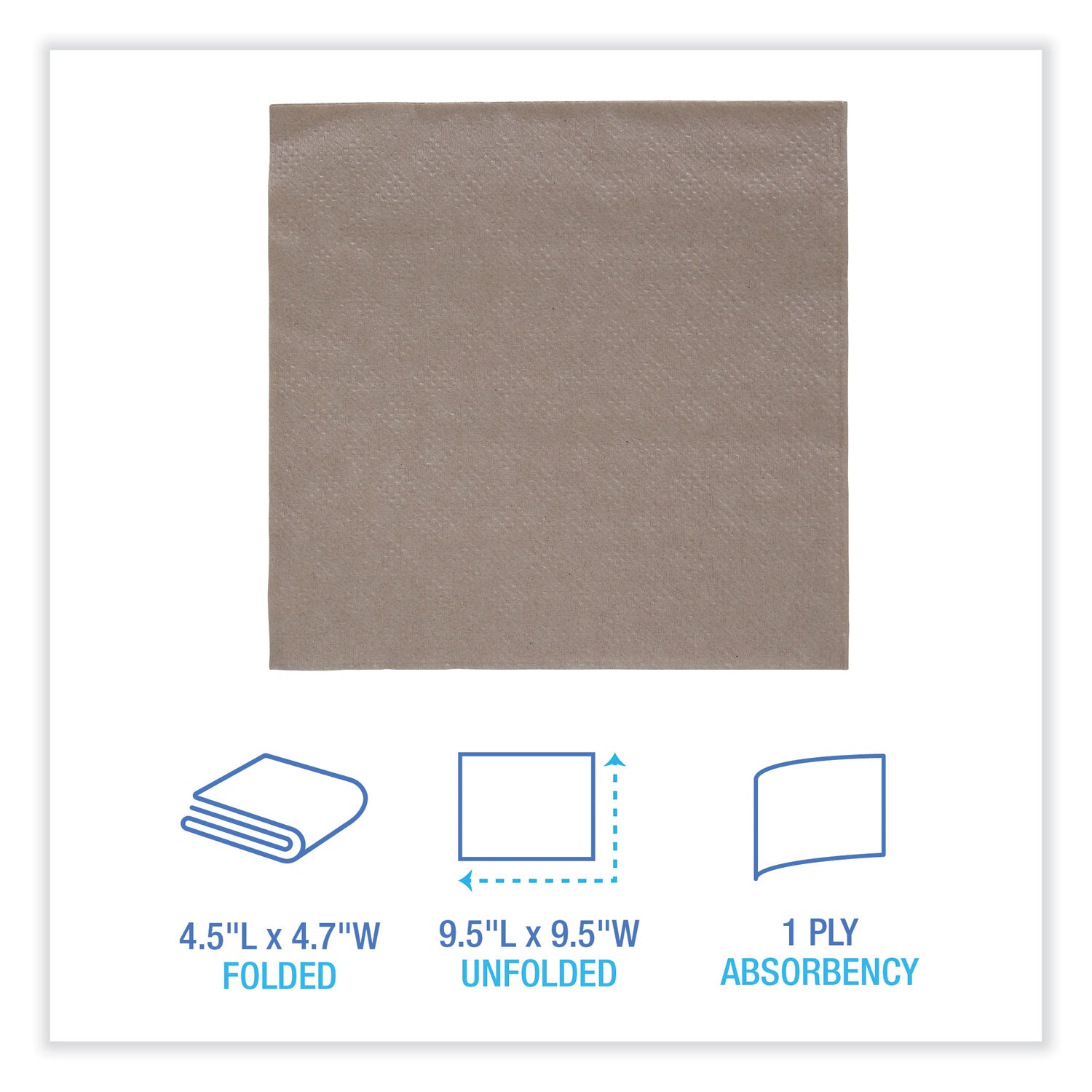 Boardwalk Beverage Napkins, 1-Ply, 9.5" x 9.5", Kraft, 500/Pack, 8 Packs/Carton