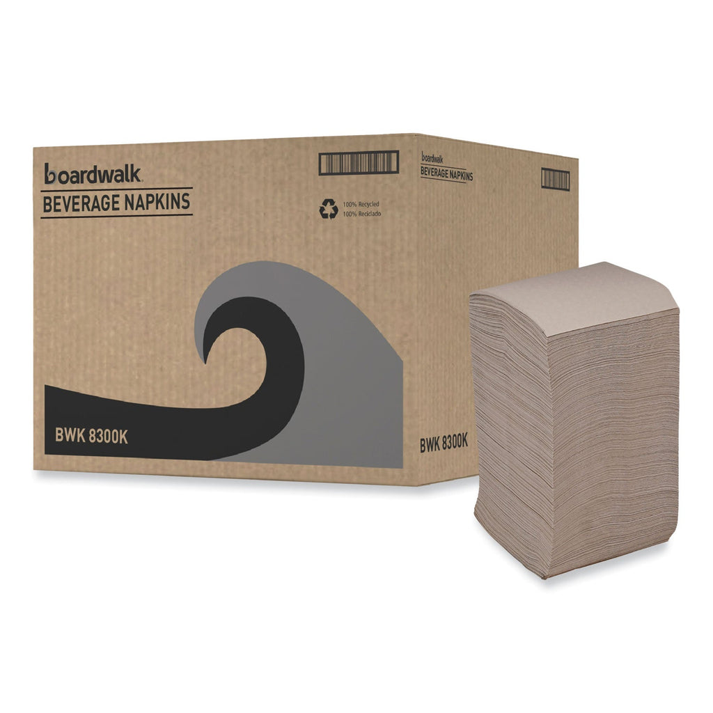 Boardwalk Beverage Napkins, 1-Ply, 9.5" x 9.5", Kraft, 500/Pack, 8 Packs/Carton