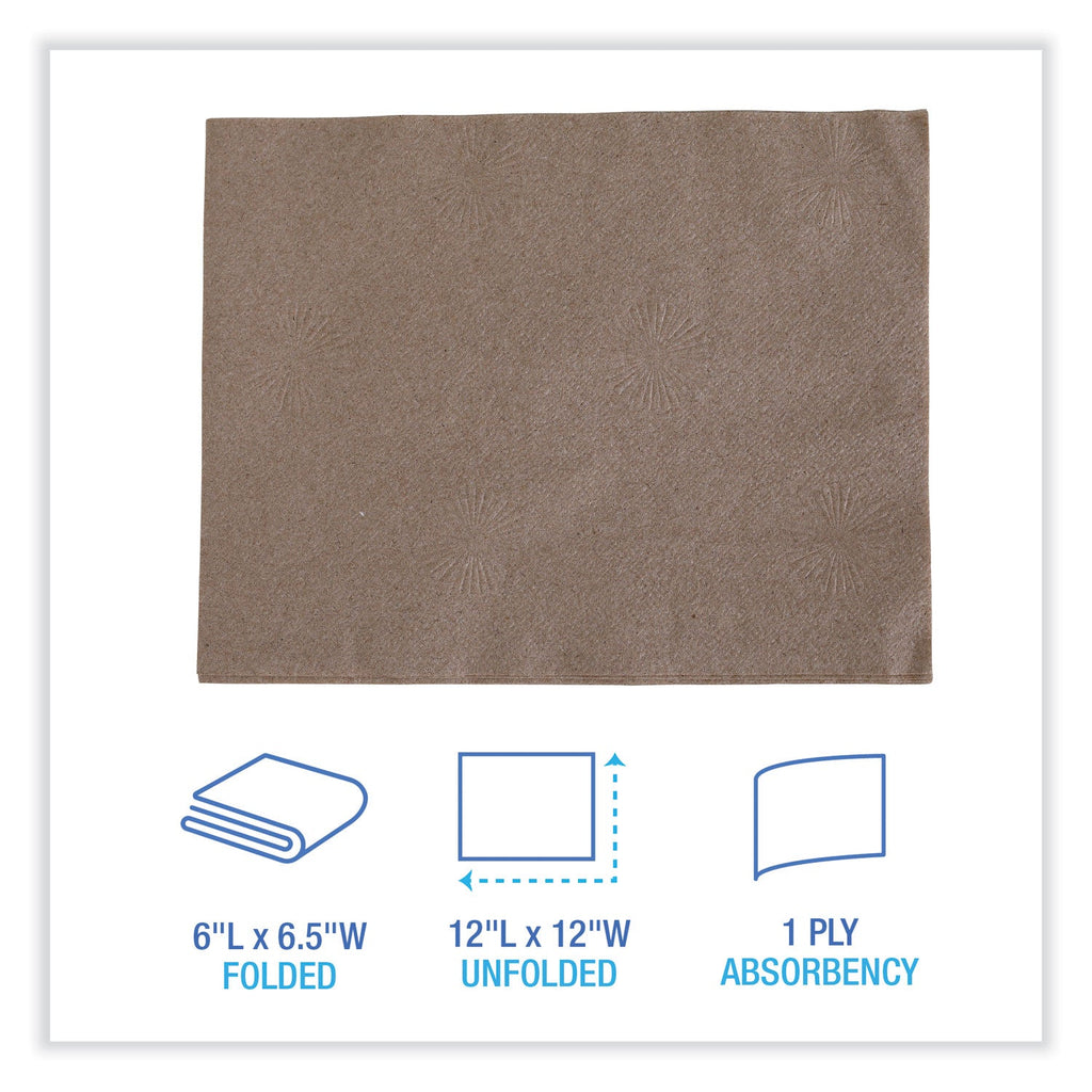 Boardwalk 1/4-Fold Lunch Napkins, 1-Ply, 12 x 12, Kraft, 500/Pack, 12 Packs/Carton