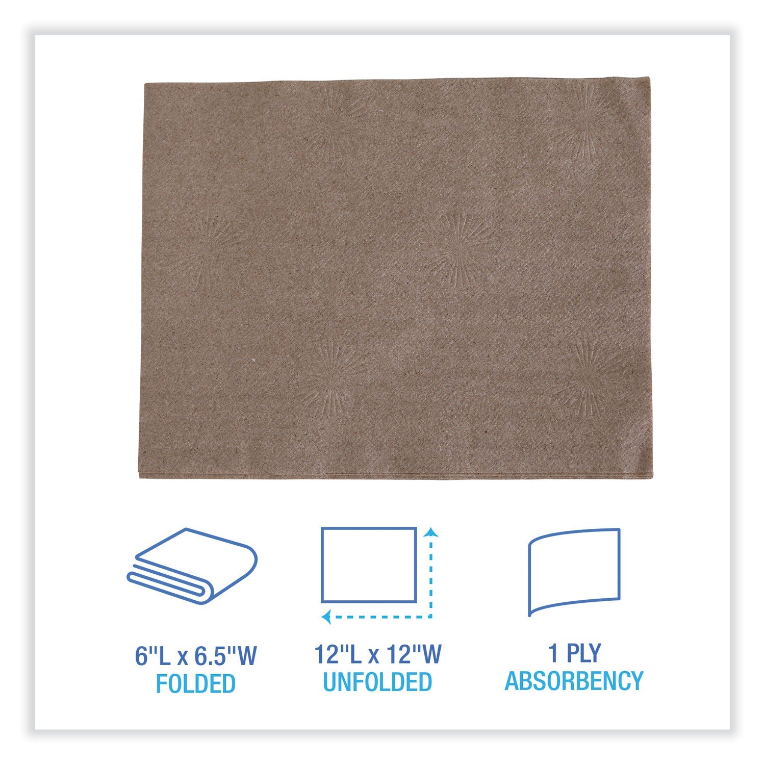 Boardwalk 1/4-Fold Lunch Napkins, 1-Ply, 12 x 12, Kraft, 500/Pack, 12 Packs/Carton