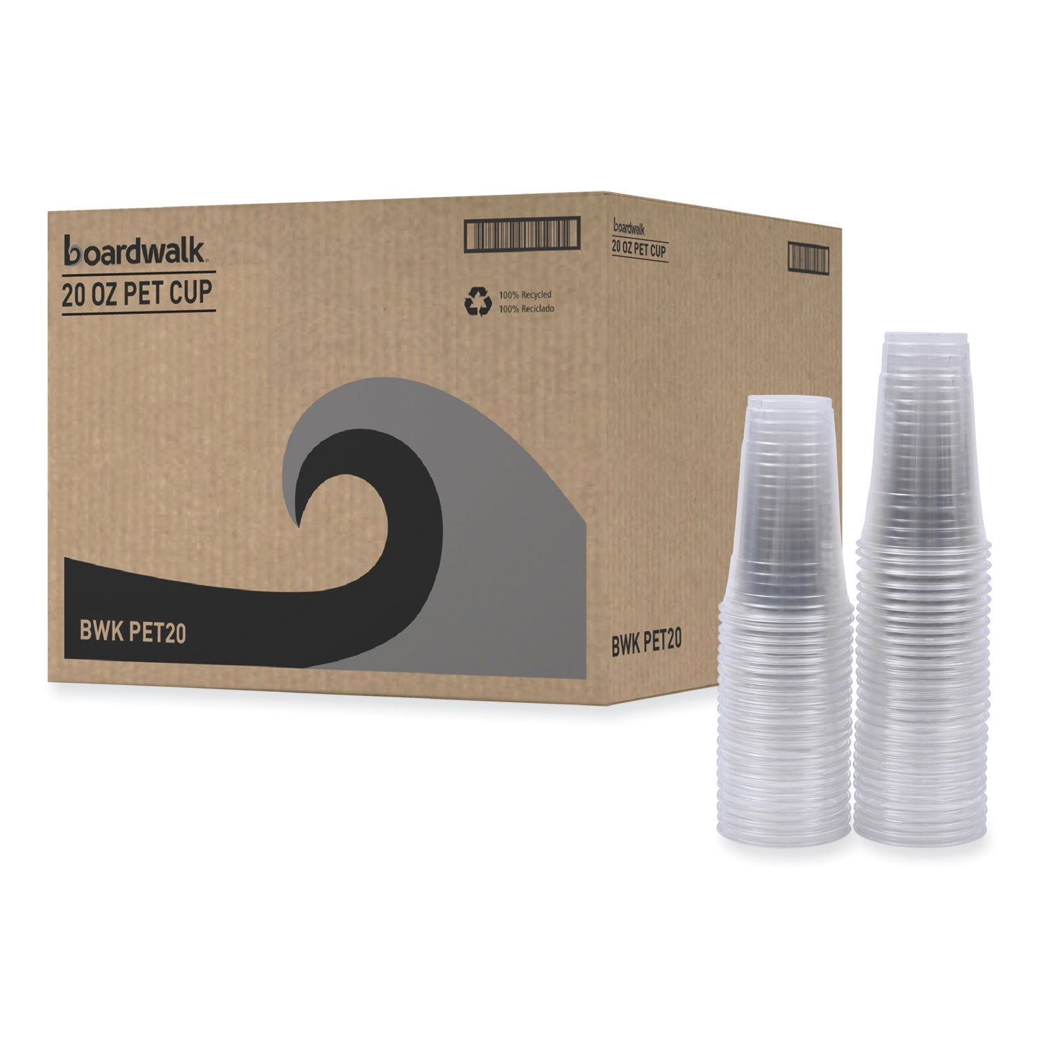 Boardwalk Clear Plastic Cold Cups, 20 oz, PET, 50 Cups/Sleeve, 20 Sleeves/Carton