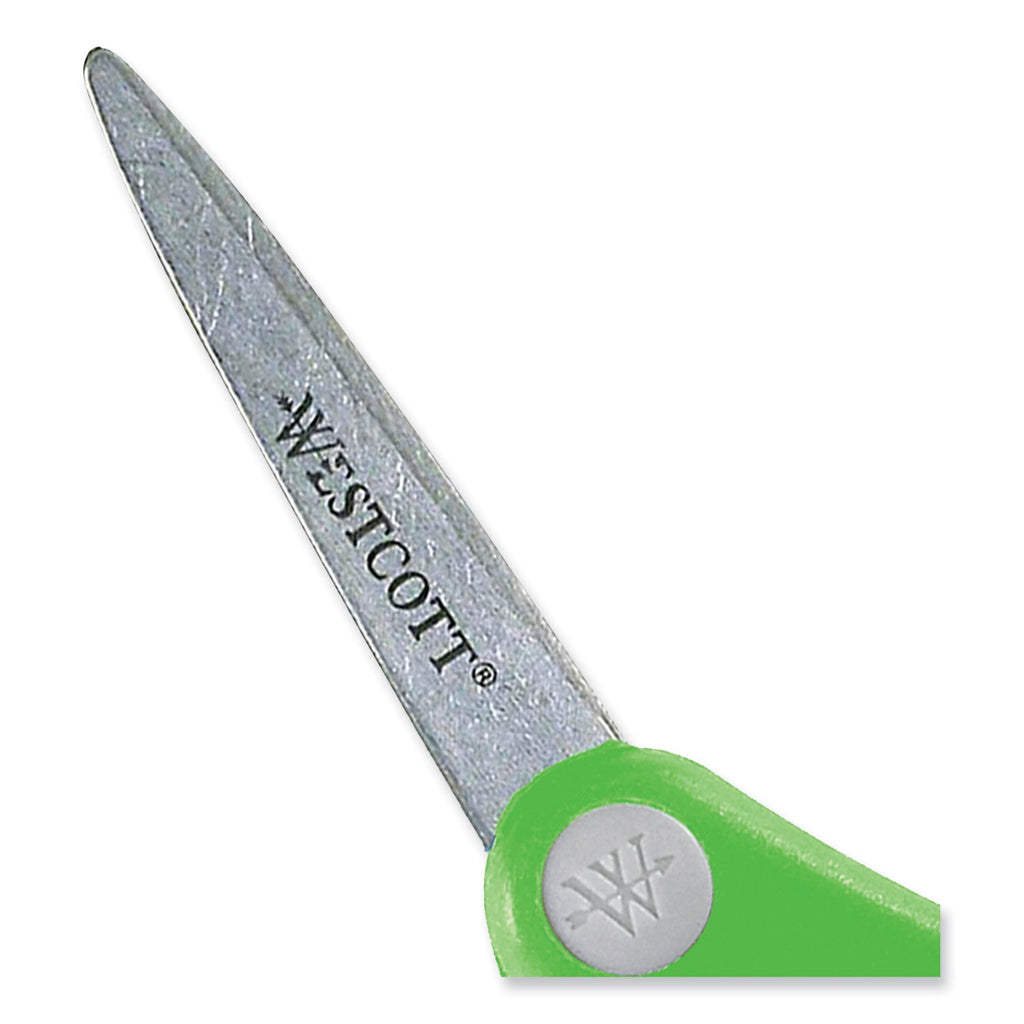 Westcott Soft Handle Kids Scissors, Pointed Tip, 5" Long, 1.75" Cut Length, Assorted Straight Handles, 12/Pack