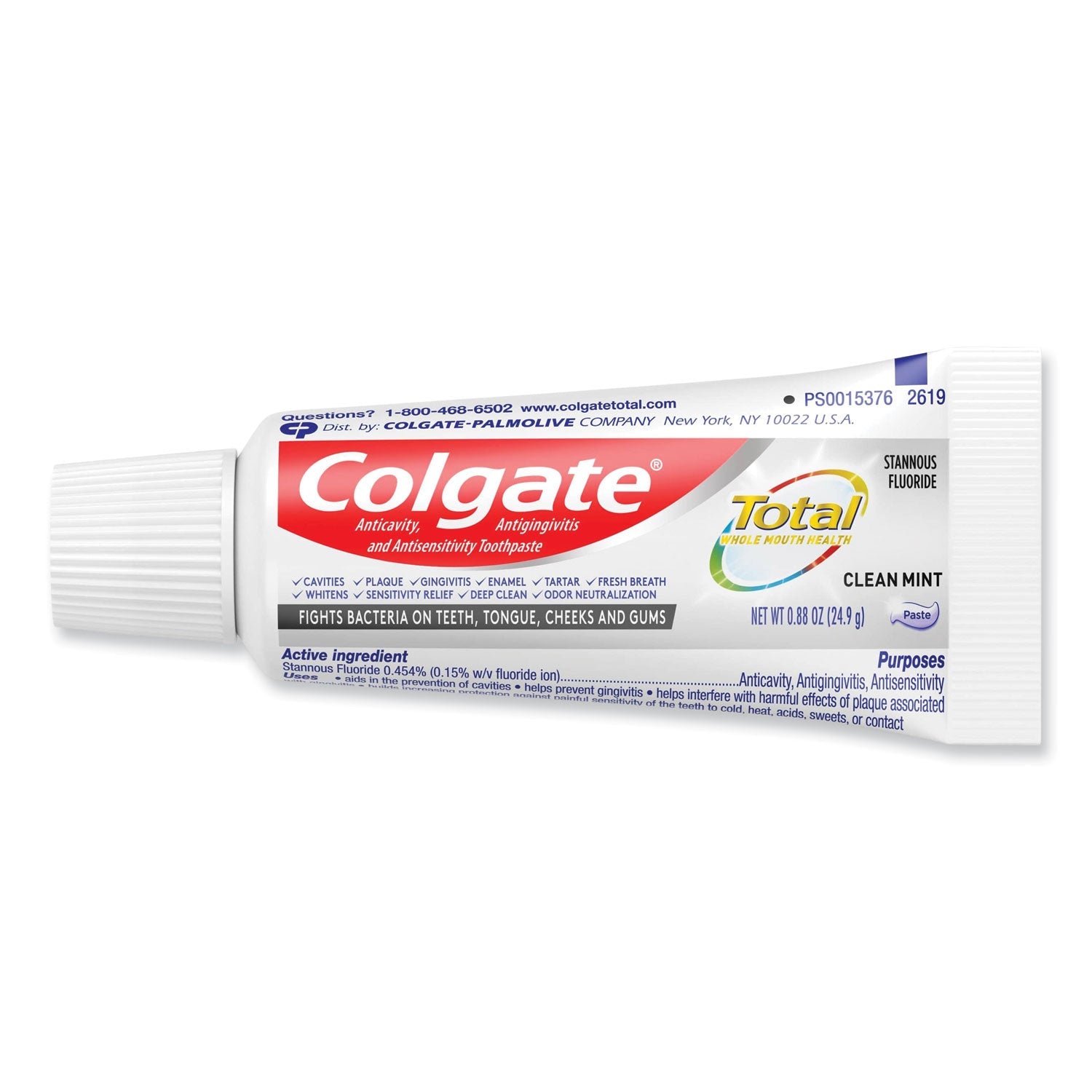 Colgate Total Toothpaste, Coolmint, 0.88 oz, 24/Carton