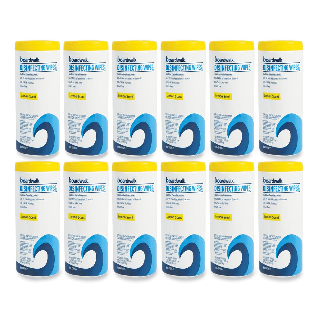 Boardwalk Disinfecting Wipes, 7 x 8, Lemon Scent, 35/Canister, 12 Canisters/Carton
