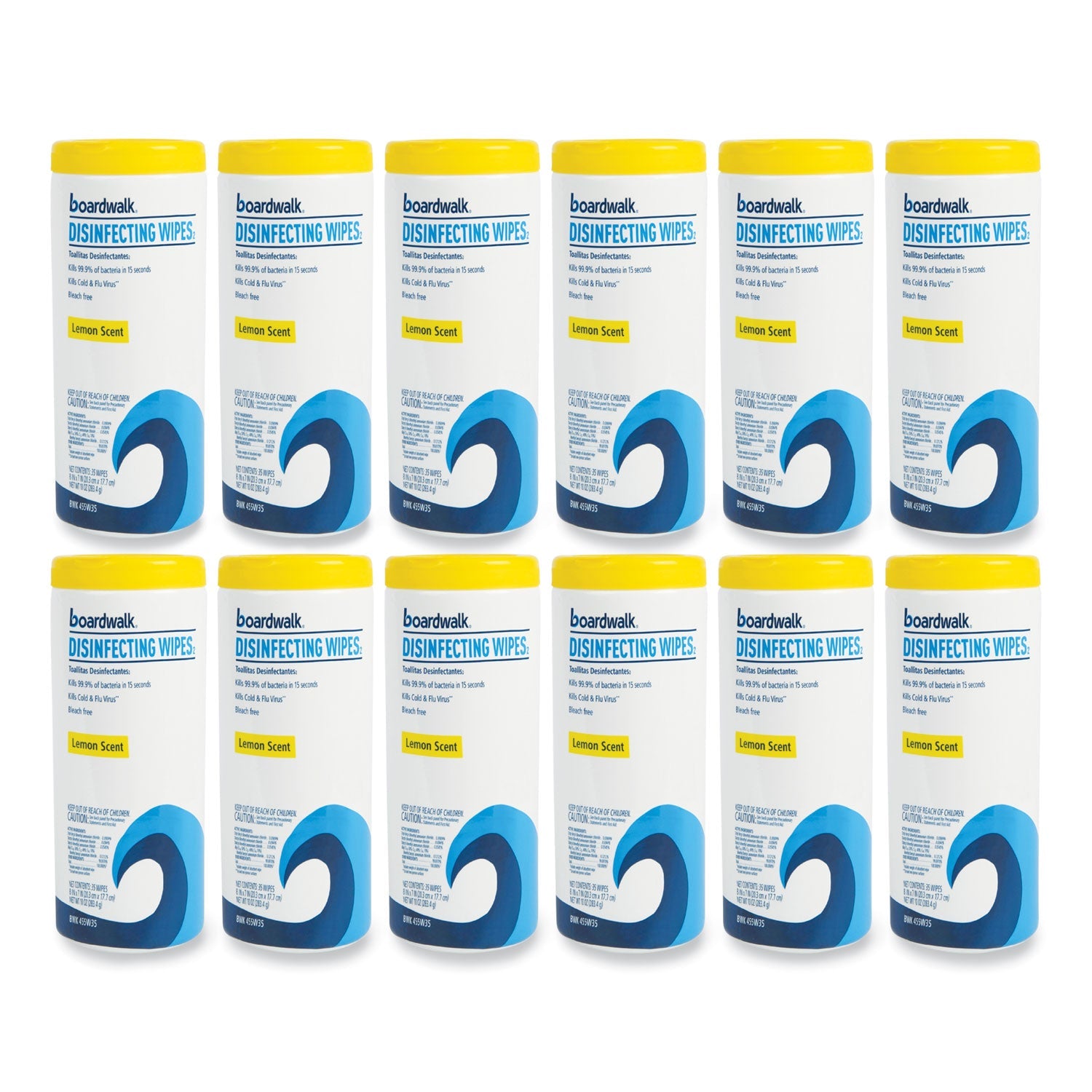 Boardwalk Disinfecting Wipes, 7 x 8, Lemon Scent, 35/Canister, 12 Canisters/Carton