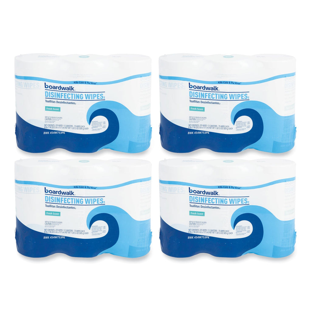 Boardwalk Disinfecting Wipes, 7 x 8, Fresh Scent, 75/Canister, 12 Canisters/Carton