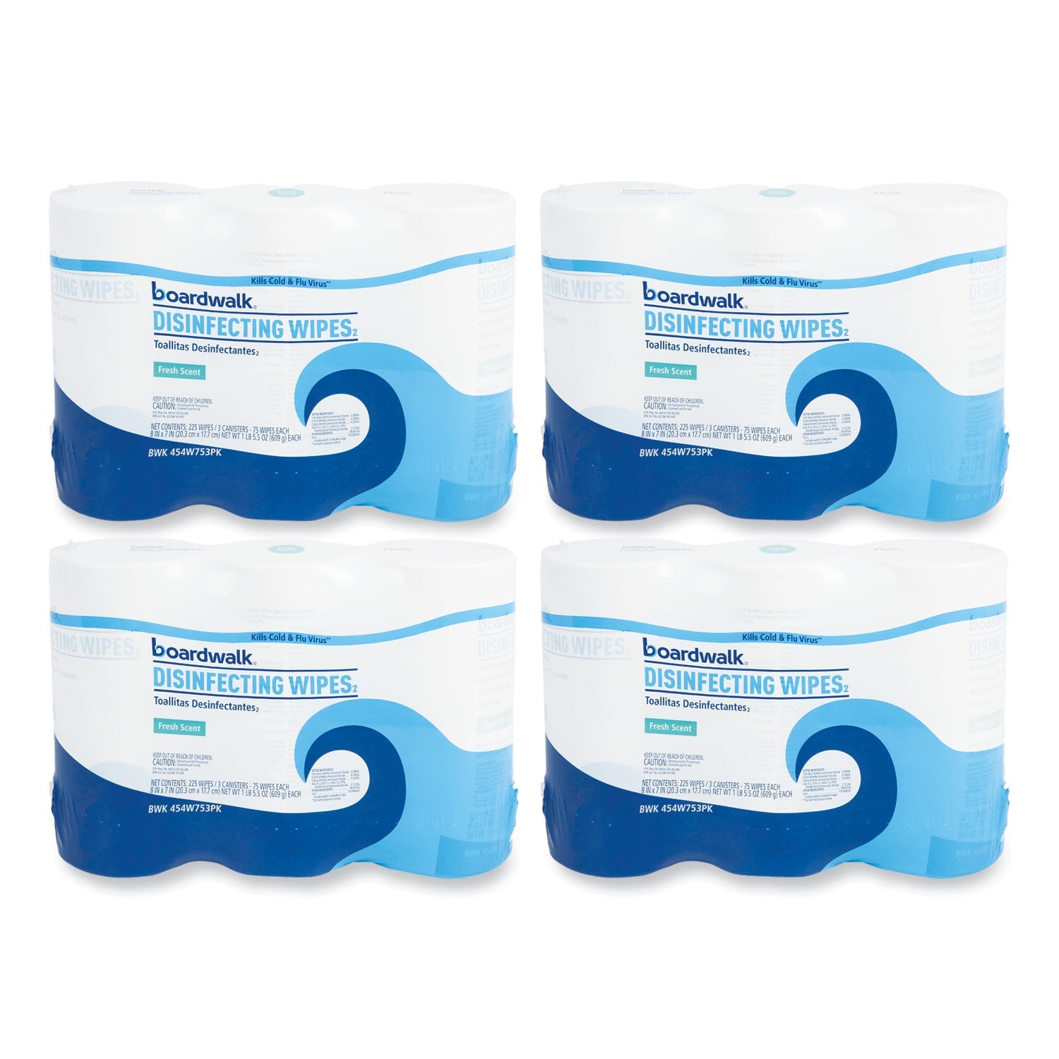 Boardwalk Disinfecting Wipes, 7 x 8, Fresh Scent, 75/Canister, 12 Canisters/Carton