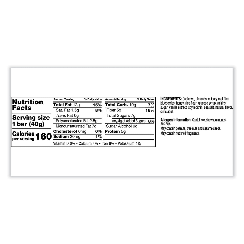 KIND Fruit and Nut Bars, Blueberry Vanilla and Cashew, 1.4 oz Bar, 12/Box