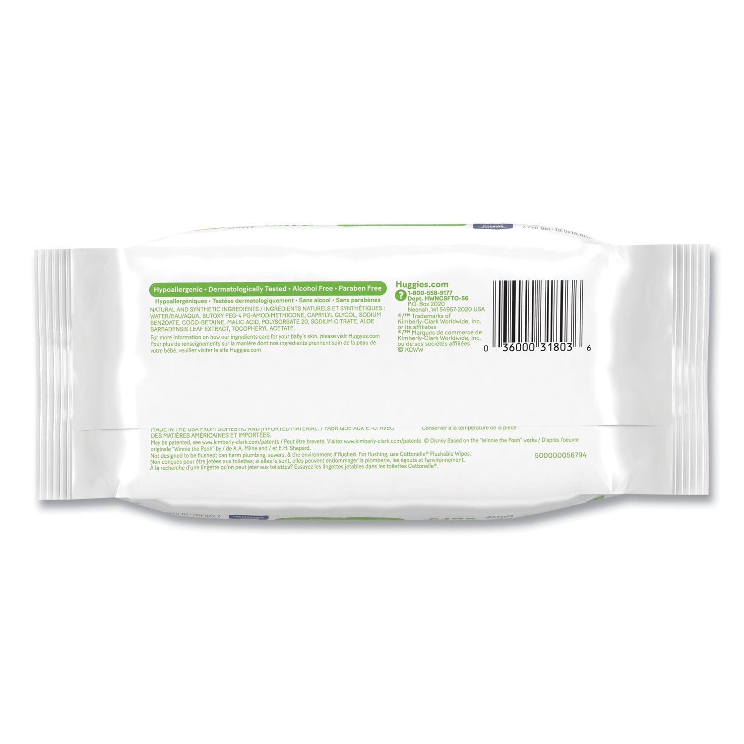 Huggies Natural Care Sensitive Baby Wipes, 3.88 x 6.6, Unscented, White, 56/Pack, 8 Packs/Carton