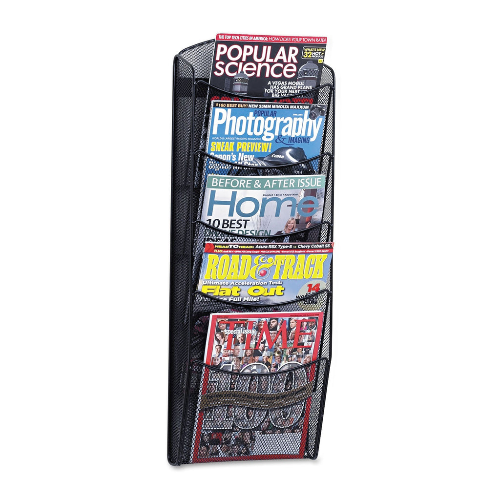 Safco Onyx Mesh Literature Rack, Five Compartments, 10.25w x 3.5d x 28.33h, Black
